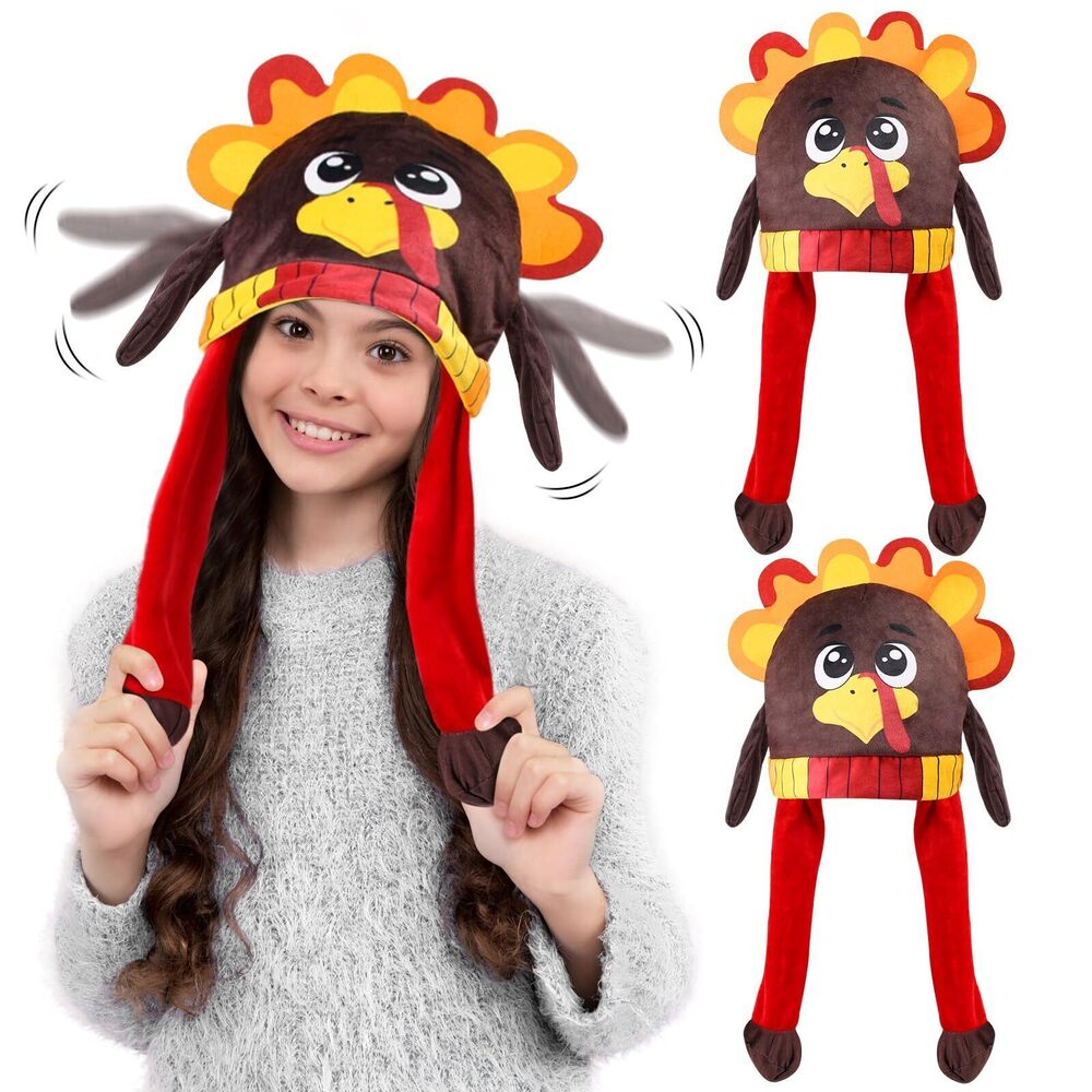 7710 2 PCS Thanksgiving Turkey Hats Plush Ear Moving Jumping Turkey Head